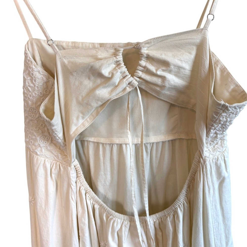 Lucky Brand Maxi Dress Cream Womens Large Embroidered Eyelet Tiered Open Back - Picture 7 of 13